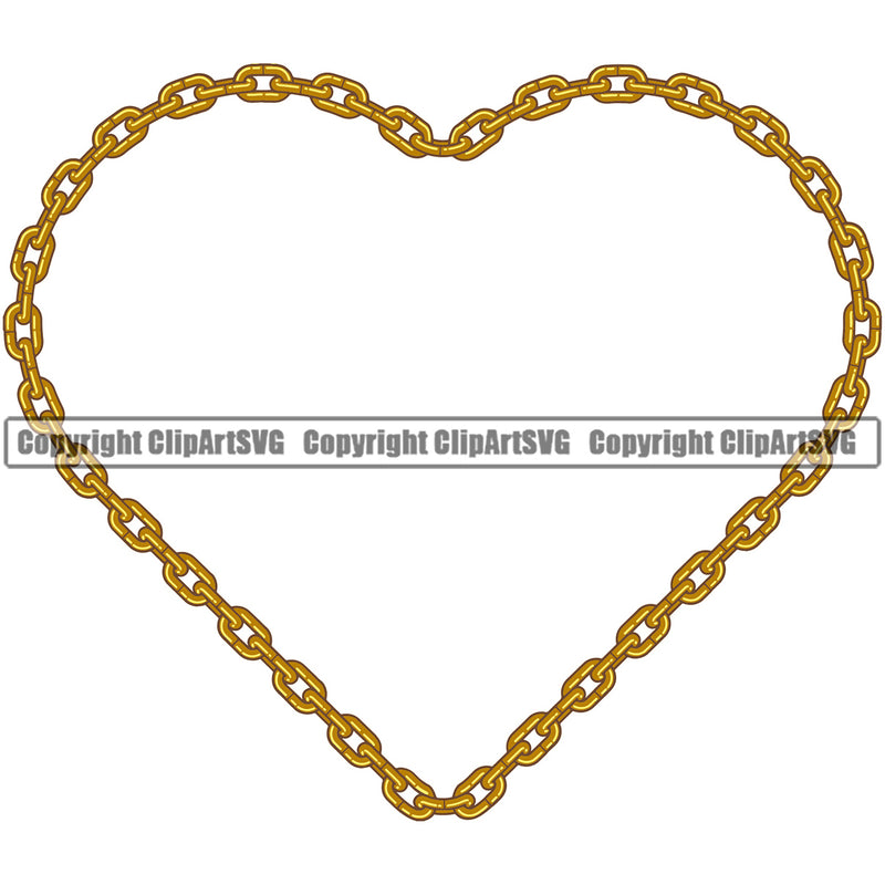 Metal Chain Heart Design Element Gold Iron Connection Links Jewelry Connect Steel Safety Protection Security Strength Strong Textile Industry Concept Background Border Outline Sign Line Art Business Company Logo Clipart SVG