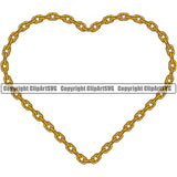 Metal Chain Heart Design Element Gold Iron Connection Links Jewelry Connect Steel Safety Protection Security Strength Strong Textile Industry Concept Background Border Outline Sign Line Art Business Company Logo Clipart SVG
