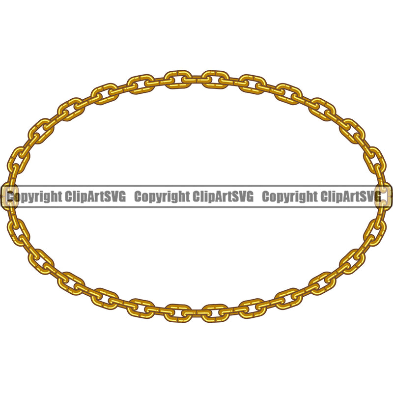 Metal Chain Link Oval Round Design Element Gold Iron Connection Links Jewelry Connect Steel Safety Protection Security Strength Strong Textile Industry Concept Background Border Outline Sign Line Art Business Company Logo Clipart SVG