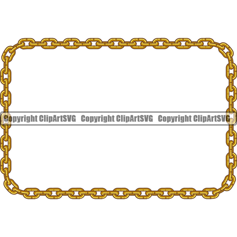 Metal Chain Link Rectangle Design Element Gold Iron Connection Links Jewelry Connect Steel Safety Protection Security Strength Strong Textile Industry Concept Background Border Outline Sign Line Art Business Company Logo Clipart SVG