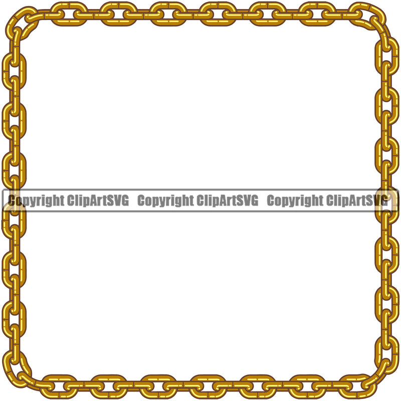 Metal Chain Link Square Design Element Gold Iron Connection Links Jewelry Connect Steel Safety Protection Security Strength Strong Textile Industry Concept Background Border Outline Sign Line Art Business Company Logo Clipart SVG