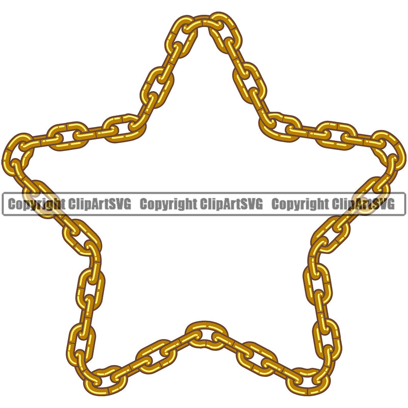 Metal Chain Link Star  Design Element Iron Gold Connection Links Jewelry Connect Steel Safety Protection Security Strength Strong Textile Industry Concept Background Border Outline Sign Line Art Business Company Logo Clipart SVG