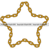Metal Chain Link Star  Design Element Iron Gold Connection Links Jewelry Connect Steel Safety Protection Security Strength Strong Textile Industry Concept Background Border Outline Sign Line Art Business Company Logo Clipart SVG