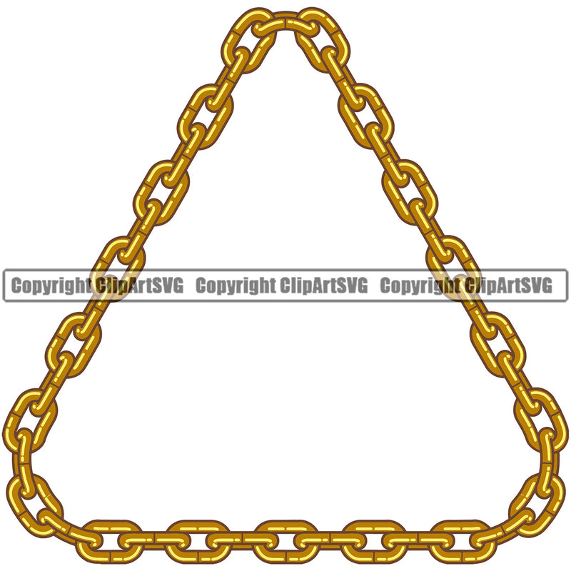 Metal Chain Triangle Design Element Gold Iron Connection Links Jewelry Connect Steel Safety Protection Security Strength Strong Textile Industry Concept Background Border Outline Sign Line Art Business Company Logo Clipart SVG