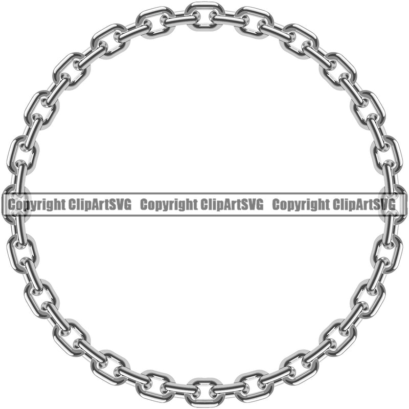 Metal Chain Link Round Circle Design Element Silver Color Iron Connection Links Jewelry Connect Steel Safety Protection Security Strength Strong Textile Industry Concept Background Border Outline Sign Line Art Business Company Logo Clipart SVG