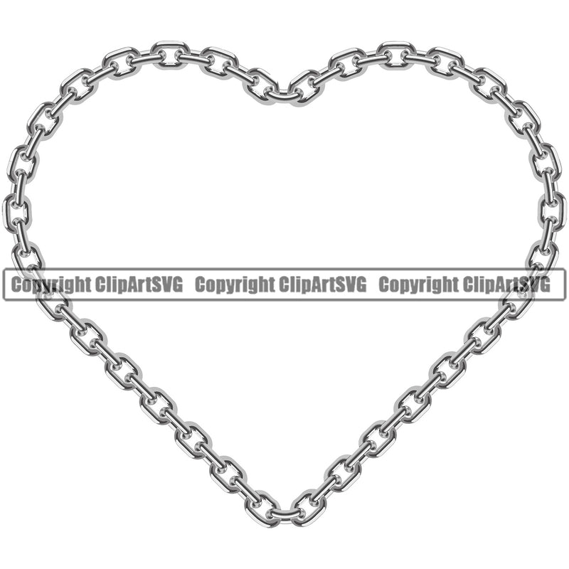 Metal Chain Heart Design Element Silver Color Iron Connection Links Jewelry Connect Steel Safety Protection Security Strength Strong Textile Industry Concept Background Border Outline Sign Line Art Business Company Logo Clipart SVG