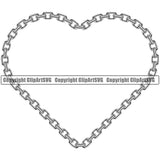 Metal Chain Heart Design Element Silver Color Iron Connection Links Jewelry Connect Steel Safety Protection Security Strength Strong Textile Industry Concept Background Border Outline Sign Line Art Business Company Logo Clipart SVG