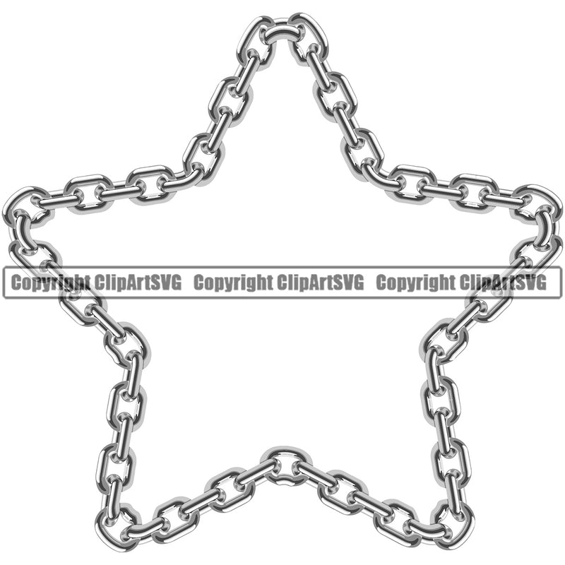 Metal Chain Star Link Design Element Silver Iron Connection Links Jewelry Connect Steel Safety Protection Security Strength Strong Textile Industry Concept Background Border Outline Sign Line Art Business Company Logo Clipart SVG