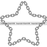 Metal Chain Star Link Design Element Silver Iron Connection Links Jewelry Connect Steel Safety Protection Security Strength Strong Textile Industry Concept Background Border Outline Sign Line Art Business Company Logo Clipart SVG