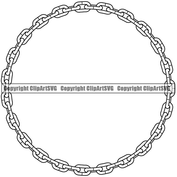 Metal Chain Round Circle Link Design Element White Color Iron Connection Jewelry Connect Steel Safety Protection Strength Strong Textile Industry Concept Background Border Outline Sign Line Art Business Company Logo Clipart SVG