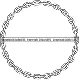 Metal Chain Round Circle Link Design Element White Color Iron Connection Jewelry Connect Steel Safety Protection Strength Strong Textile Industry Concept Background Border Outline Sign Line Art Business Company Logo Clipart SVG