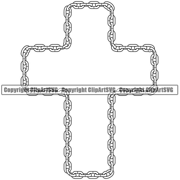 Metal Chain Cross Link Design Element White Color Iron Connection Jewelry Steel Safety Protection Security Strength Strong Textile Industry Concept Background Border Outline Sign Line Art Business Company Logo Clipart SVG