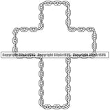 Metal Chain Cross Link Design Element White Color Iron Connection Jewelry Steel Safety Protection Security Strength Strong Textile Industry Concept Background Border Outline Sign Line Art Business Company Logo Clipart SVG