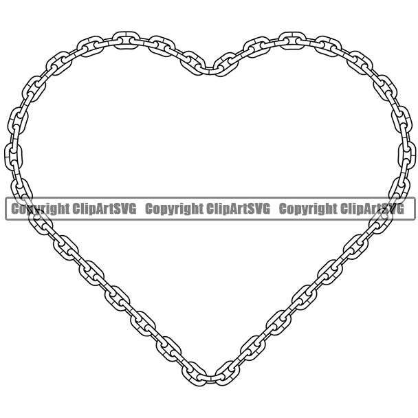 Metal Chain Heart Link Design Element White Color Iron Connection Links Jewelry Connect Steel Safety Protection Security Strength Strong Textile Industry Concept Background Border Outline Sign Line Art Business Company Logo Clipart SVG