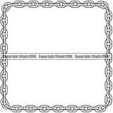 Metal Chain Link Square Design Element White Color Iron Connection Connect Steel Safety Protection Security Strength Strong Textile Industry Concept Background Border Outline Sign Line Art Company Logo Clipart SVG