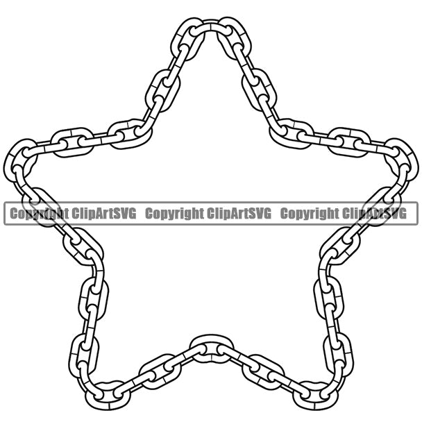 Metal Chain Star Link Design White Color Element Iron Connection Links Jewelry Connect Steel Safety Protection Security Strength Strong Textile Industry Concept Background Border Outline Sign Line Art Business Company Logo Clipart SVG