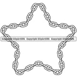 Metal Chain Star Link Design White Color Element Iron Connection Links Jewelry Connect Steel Safety Protection Security Strength Strong Textile Industry Concept Background Border Outline Sign Line Art Business Company Logo Clipart SVG