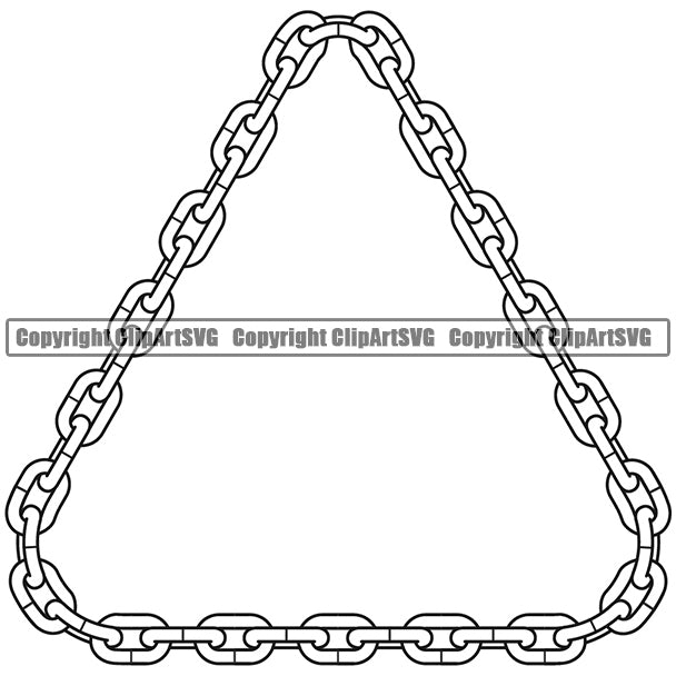 Metal Chain Triangle Link Design Element White Color Iron Connection Jewelry Connect Steel Safety Protection Security Strength Strong Textile Industry Concept Background Border Sign Line Art Business Logo Clipart SVG