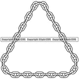 Metal Chain Triangle Link Design Element White Color Iron Connection Jewelry Connect Steel Safety Protection Security Strength Strong Textile Industry Concept Background Border Sign Line Art Business Logo Clipart SVG