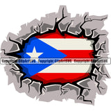 Puerto Rico Rican Cracked Wall Flag Vector Design Element Crack Cracked Break Broken Glass Logo Cement Brick Wall Floor Ground Clipart SVG