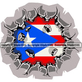 Puerto Rico Rican Cracked Wall Flag Country World Nation Map Sign Hole Piece Vector Design Element Crack Cracked Break Broken Glass Cement Brick Wall Floor Ground Clipart SVG