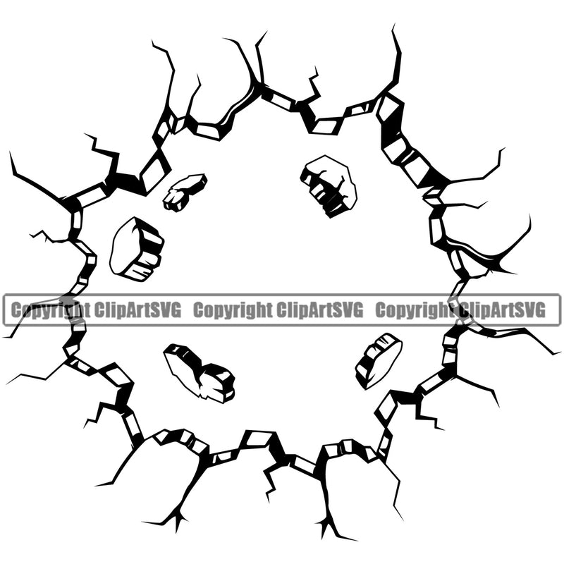 racked Hole Wall Floor Break Hit Smash Brick Broken Crack Piece Vector Design Element Crack Cracked Break Broken Glass Cement Brick Wall Floor Ground Clipart SVG