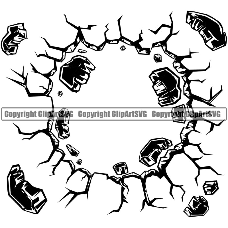 Cracked Hole Wall Floor Break Hit Smash Small Piece Vector Design Element Crack Wall Cracked Break Broken Glass Cement Brick Wall Floor Ground Clipart SVG