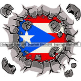 Puerto Rico Rican Cracked Wall Flag Country World Nation Map Sign Symbol Icon Design Element Badge Crack Cracked Break Broken Glass Cement Brick Wall Floor Ground Clipart SVG
