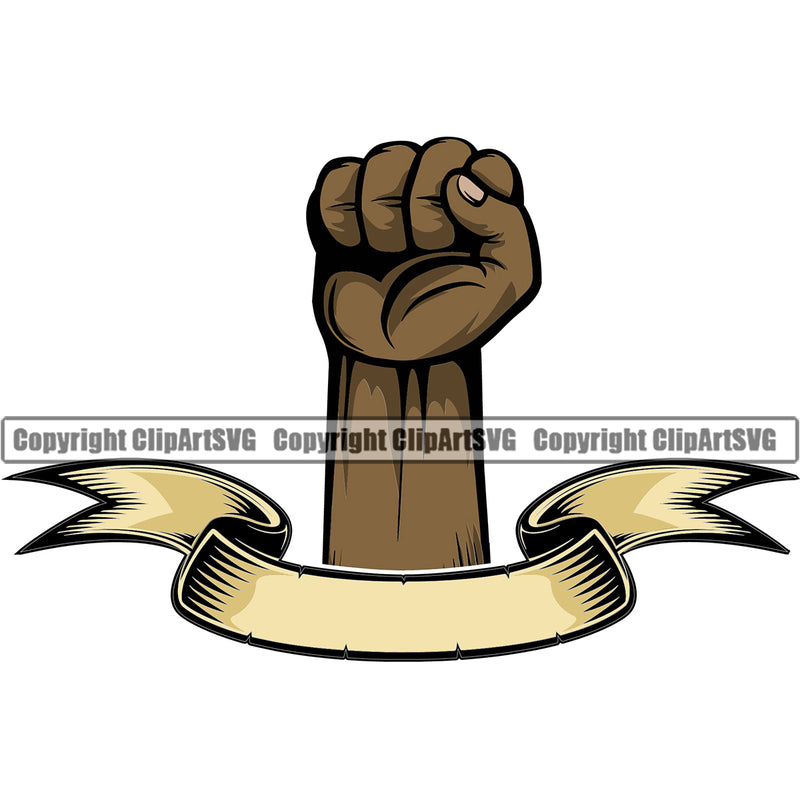 Hand Fist Power Ribbon Black African American Design Element Fist Finger Gesture Position Hold Holding Grab Grabbing Object Cartoon Character Mascot Creation Create Art Artwork Creator Business Company Logo Clipart SVG