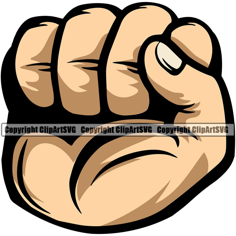 Hand Fist Power White Caucasian Color Design Element Fist Finger Gesture Position Hold Holding Grab Grabbing Object Cartoon Character Mascot Creation Create Art Artwork Creator Business Company Logo Clipart SVG
