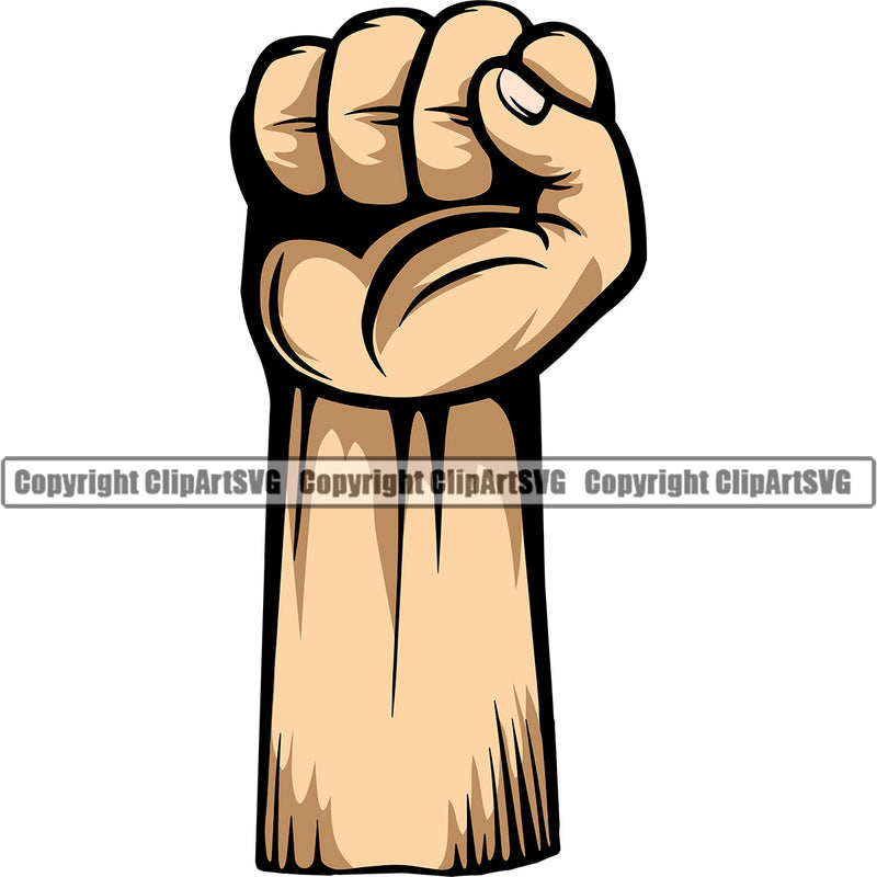 Hand Fist Power Arm White Caucasian Design Element Fist Finger Gesture Position Hold Holding Grab Grabbing Object Cartoon Character Mascot Creation Create Art Artwork Creator Business Company Logo Clipart SVG
