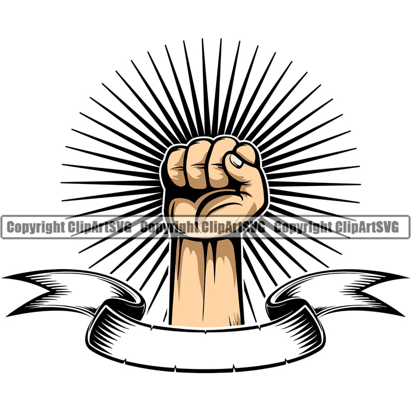 Hand Fist Power Sun Rib White Caucasian Design Element Finger Gesture Position Hold Holding Grab Grabbing Object Cartoon Character Mascot Creation Create Art Artwork Creator Business Company Logo Clipart SVG