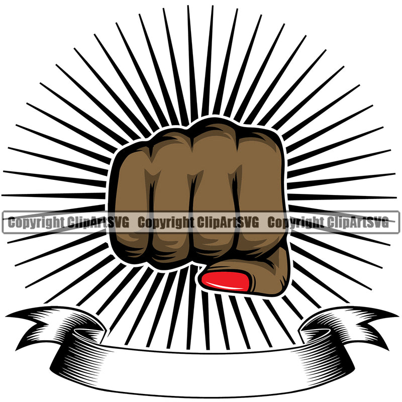Hand Fist Punch Woman Sun Rib Design Element Black African American Finger Gesture Position Hold Holding Grab Grabbing Object Cartoon Character Mascot Creation Create Art Artwork Creator Business Company Logo Clipart SVG