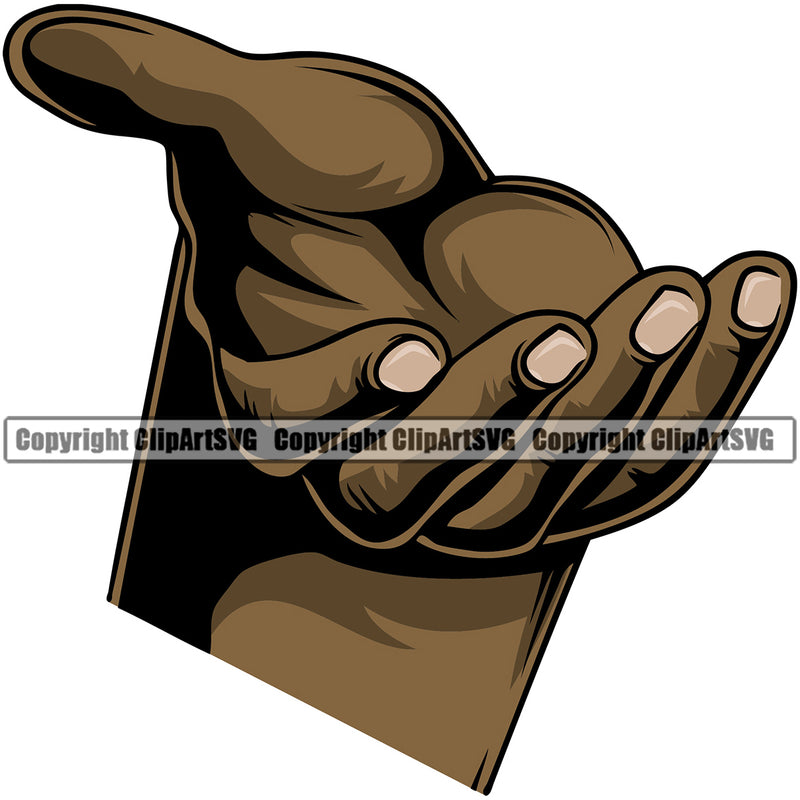 Hand Open Black African American Design Element Object Cartoon Character Mascot Creation Create Art Artwork Creator Business Company Logo Finger Gesture Position Hold Holding Grab Grabbing Clipart SVG