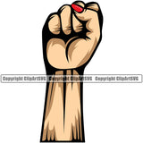 Hand Power Woman Design Element White Caucasian Fist Finger Gesture Position Hold Holding Grab Grabbing Object Cartoon Character Mascot Creation Create Art Artwork Creator Business Company Logo Clipart SVG