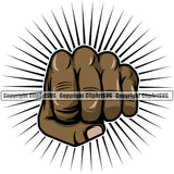 Hand Punch Sunburst Design Element Black African American Fist Finger Position Holding Grab Grabbing Object Cartoon Character Mascot Creation Create Art Artwork Creator Business Company Logo Clipart SVG