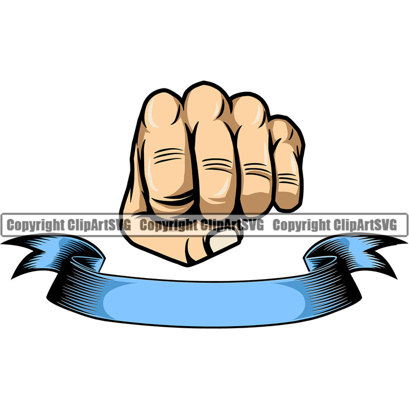Hand Punch White Caucasian Design Element Ribbon Fist Finger Gesture Hold Human Grabbing Object Cartoon Mascot Creation Create Art Artwork Creator Business Company Logo Clipart SVG