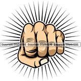 Hand Punch Design Element Sunburst White Caucasian Fist Finger Gesture Position Hold Holding Grab Grabbing Object Cartoon Character Mascot Creation Create Art Artwork Creator Business Company Logo Clipart SVG