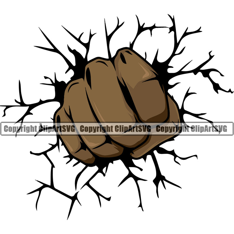 Hand Punch Break Wall Black African American Design Element Fist Finger Gesture Position Hold Holding Grab Grabbing Object Cartoon Character Mascot Creation Create Art Artwork Creator Business Company Logo Clipart SVG