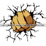 Hand Punch Break Wall Design Element White Caucasian Fist Finger Gesture Hold Grab Grabbing Object Cartoon Mascot Creation Art Artwork Creator Business Company Logo Clipart SVG