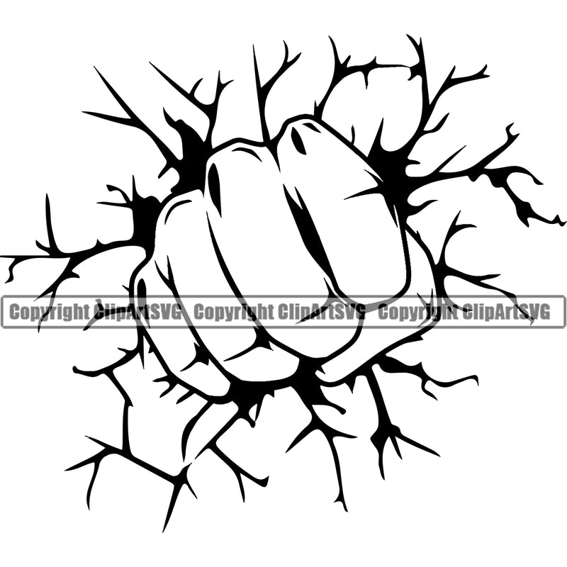 Hand Punch Break Wall Design Element Fist Finger Gesture Hold Holding Grab Grabbing Object Mascot Creation Create Art Artwork Creator Business Company Logo Clipart SVG