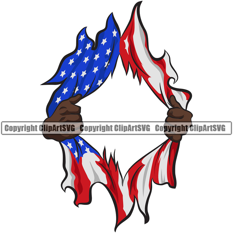 Hand Rip Flag Open USA Flag Design Element Fist Finger Gesture Position Hold Holding Grab Grabbing Object Cartoon Character Mascot Creation Create Art Artwork Creator Business Company Logo Clipart SVG