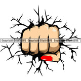 Hand Woman Break Wall Design White Caucasian Element Fist Finger Position Hold Holding Grab Grabbing Object Cartoon Character Mascot Creation Create Art Artwork Creator Business Company Logo Clipart SVG