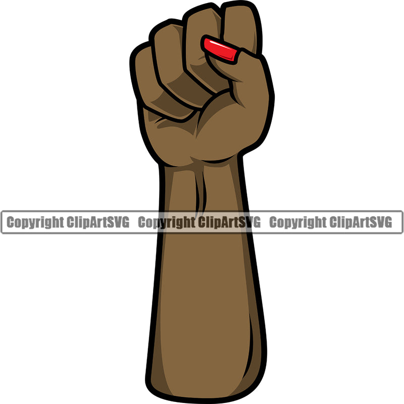 Hand Woman Fist Up Design Element Black African American Finger Gesture Position Hold Holding Grab Grabbing Object Cartoon Character Mascot Creation Create Art Artwork Creator Business Company Logo Clipart SVG