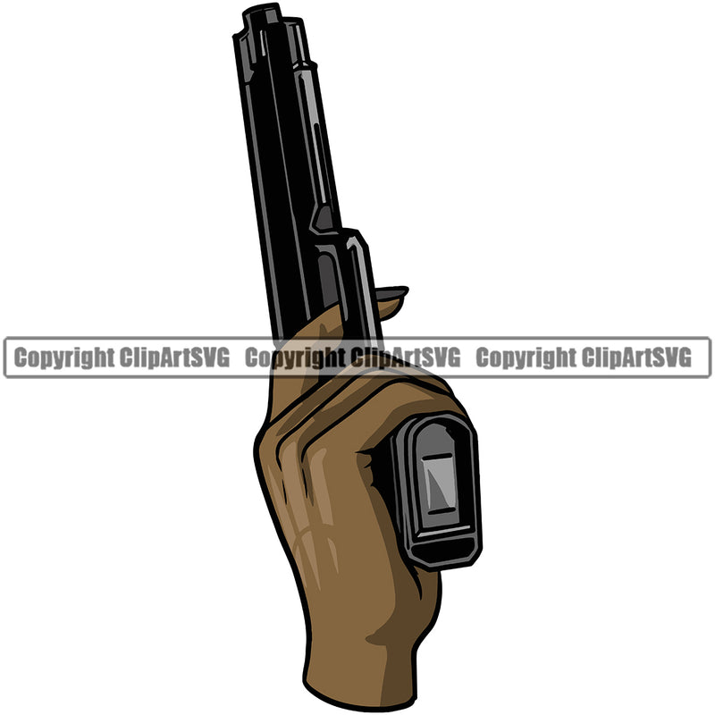 Hand Woman Up Pistol Design Element Black African American Human Fist Finger Gesture Position Hold Holding Grab Grabbing Object Cartoon Character Mascot Creation Create Art Artwork Creator Business Company Logo Clipart SVG