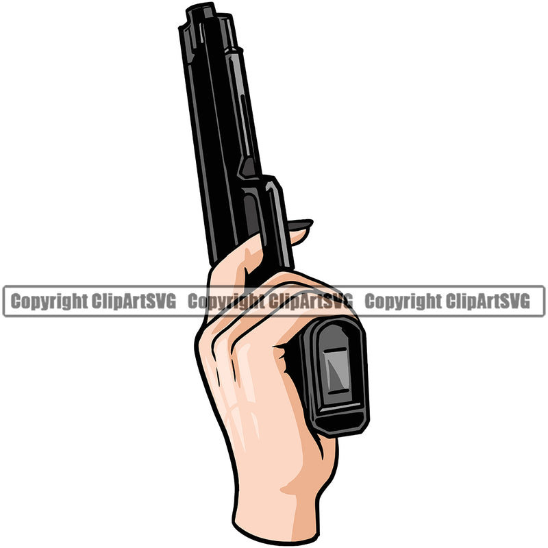 Hand Woman Up Pistol Design Element White Caucasian Fist Finger Gesture Hold Holding Grab Grabbing Object Cartoon Character Mascot Creation Create Art Artwork Creator Business Company Logo Clipart SVG