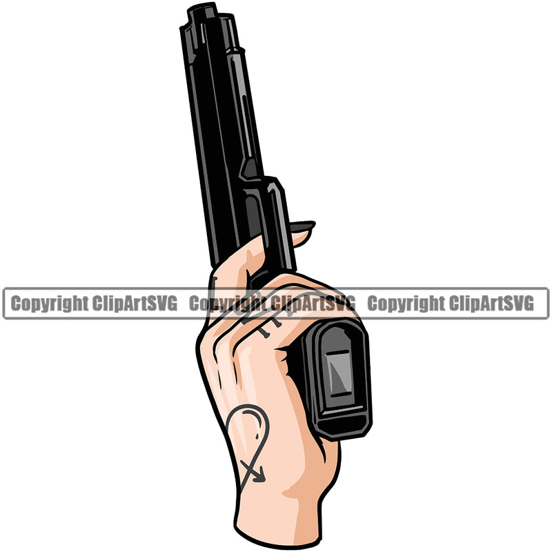Hand Woman Pistol Tattoo Design Element Fist Finger Gesture Position Hold Holding Grab Grabbing Object Character Mascot Create Art Artwork Creator Business Company Logo Clipart SVG