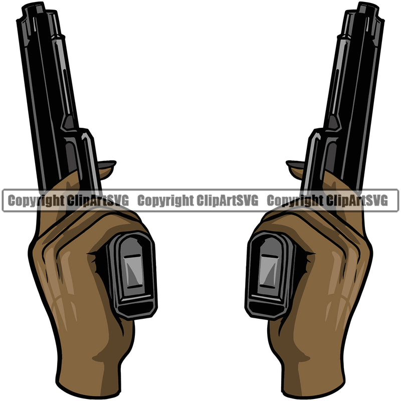 Hand Two Pistol Up Woman Design Element Black African American Fist Finger Gesture Position Hold Holding Grab Grabbing Object Cartoon Character Mascot Creation Create Art Artwork Creator Business Company Logo Clipart SVG