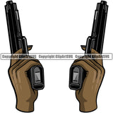 Hand Two Pistol Up Woman Design Element Black African American Fist Finger Gesture Position Hold Holding Grab Grabbing Object Cartoon Character Mascot Creation Create Art Artwork Creator Business Company Logo Clipart SVG