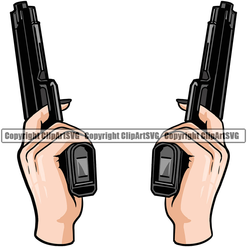 Hand Two Pistol Up Woman Design Element Color Fist Finger Gesture Position Hold Holding Grab Grabbing Object Cartoon Character Mascot Creation Create Art Artwork Creator Business Company Logo Clipart SVG